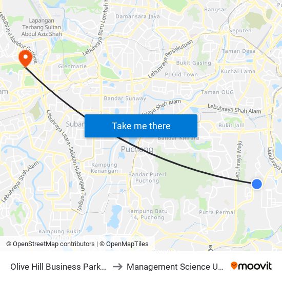 Olive Hill Business Park (Sj799) to Management Science University map