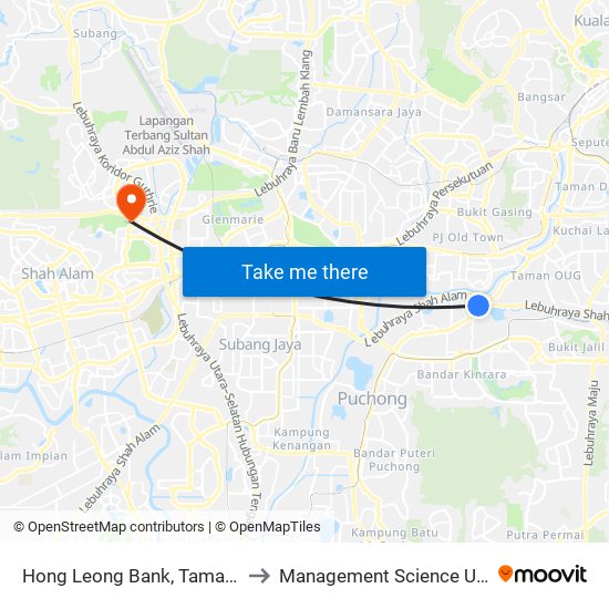 Hong Leong Bank, Taman Kinrara to Management Science University map