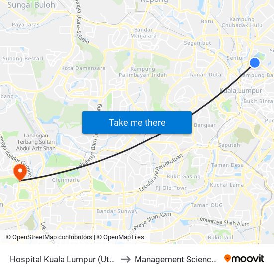 Hospital Kuala Lumpur (Utara) (Kl1837) to Management Science University map