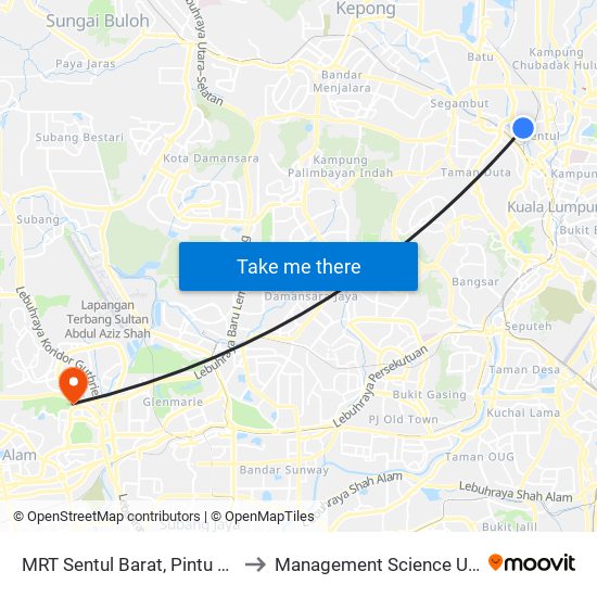 MRT Sentul Barat, Pintu C (Kl607) to Management Science University map