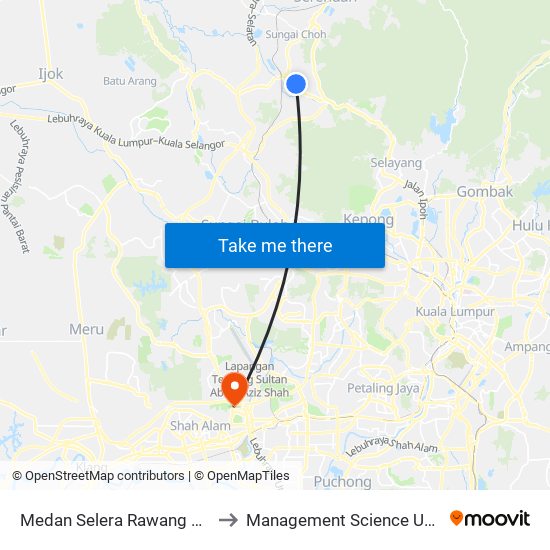 Medan Selera Rawang Perdana to Management Science University map