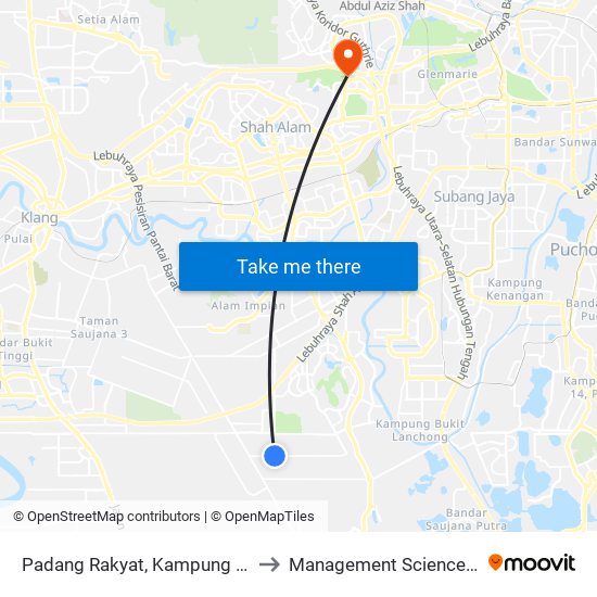 Padang Rakyat, Kampung Jalan Kebun to Management Science University map