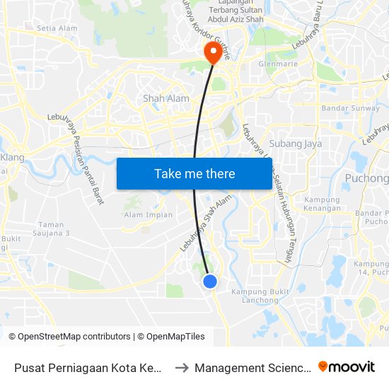 Pusat Perniagaan Kota Kemuning (Sa196) to Management Science University map