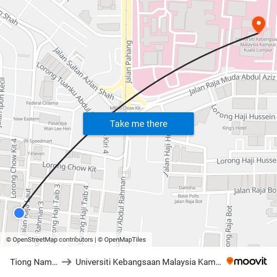 Tiong Nam (Kl42) to Universiti Kebangsaan Malaysia Kampus Kuala Lumpur map