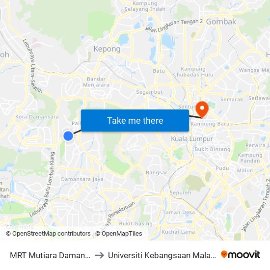 MRT Mutiara Damansara, Pintu C (Pj814) to Universiti Kebangsaan Malaysia Kampus Kuala Lumpur map