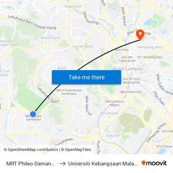 MRT Phileo Damansara, Pintu A (Pj823) to Universiti Kebangsaan Malaysia Kampus Kuala Lumpur map