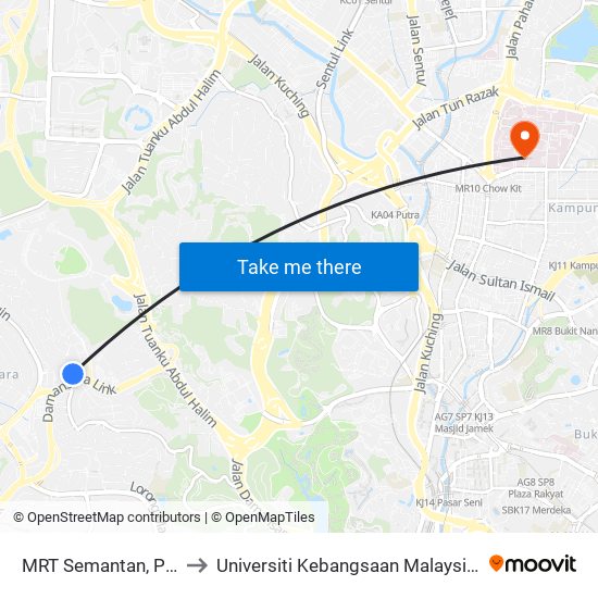 MRT Semantan, Pintu B (Kl1174) to Universiti Kebangsaan Malaysia Kampus Kuala Lumpur map