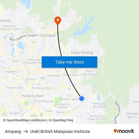 Ampang to Unikl British Malaysian Institute map