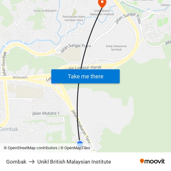 Gombak to Unikl British Malaysian Institute map