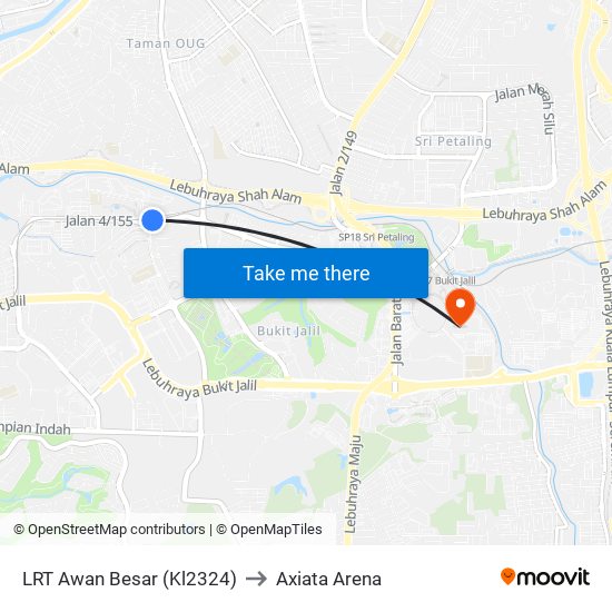 LRT Awan Besar (Kl2324) to Axiata Arena map