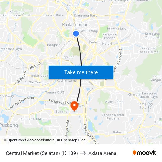 Central Market (Selatan) (Kl109) to Axiata Arena map