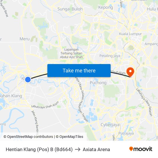 Hentian Klang (Pos) B (Bd664) to Axiata Arena map
