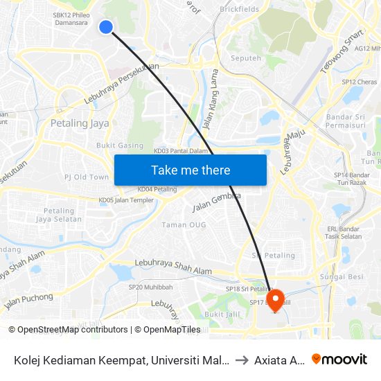 Kolej Kediaman Keempat, Universiti Malaya (Kl2348) to Axiata Arena map