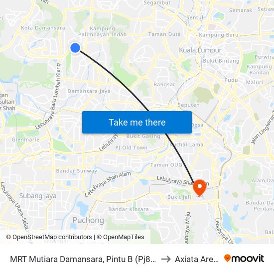 MRT Mutiara Damansara, Pintu B (Pj809) to Axiata Arena map