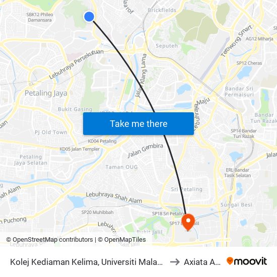 Kolej Kediaman Kelima, Universiti Malaya (Kl2343) to Axiata Arena map