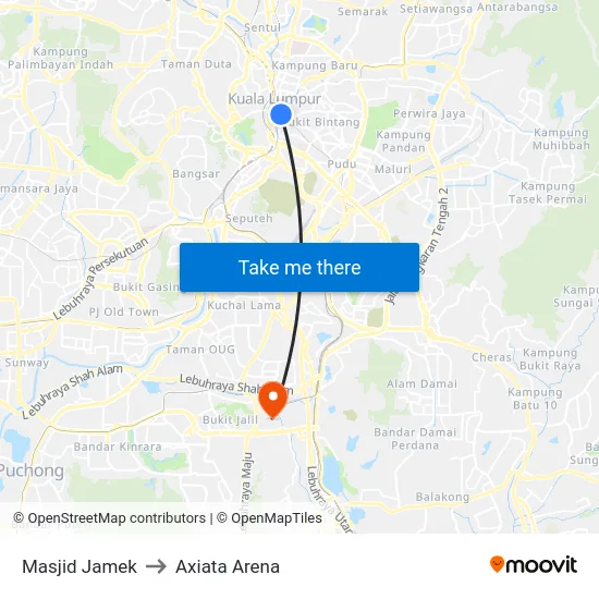 Masjid Jamek to Axiata Arena map