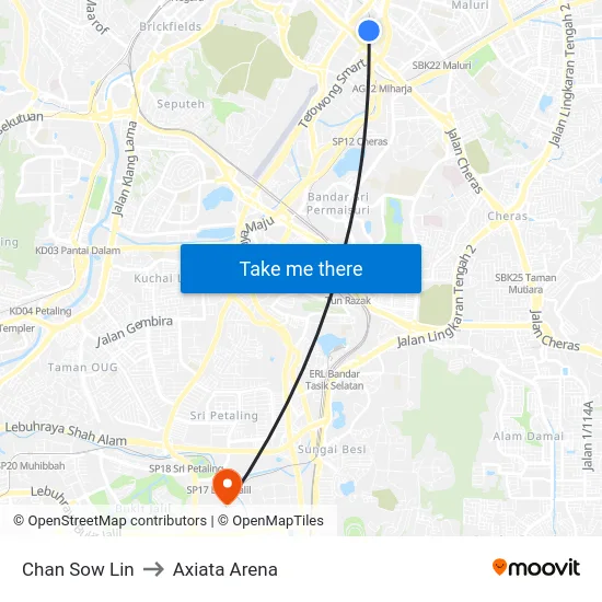 Chan Sow Lin to Axiata Arena map
