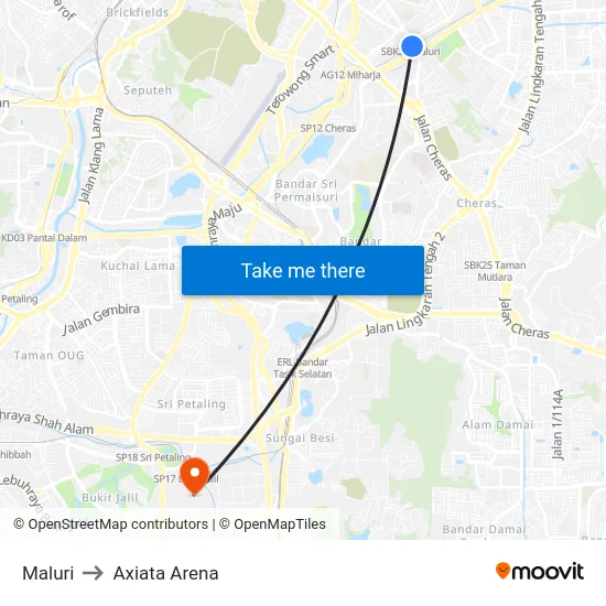 Maluri to Axiata Arena map