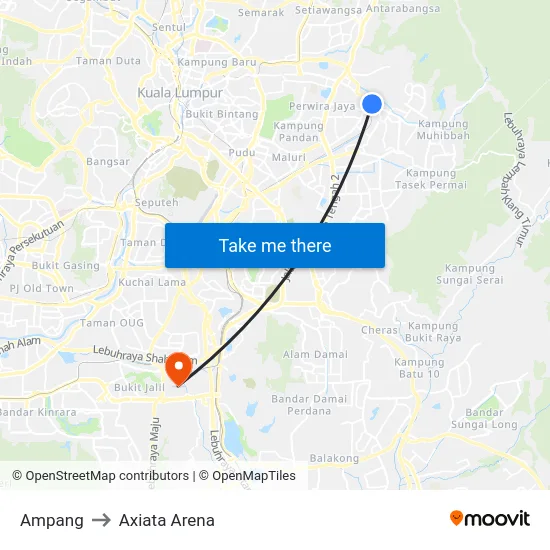 Ampang to Axiata Arena map