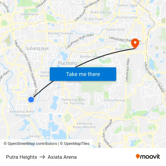 Putra Heights to Axiata Arena map