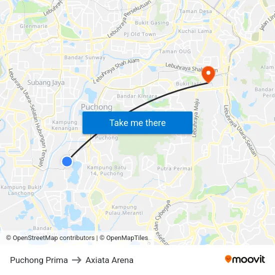 Puchong Prima to Axiata Arena map
