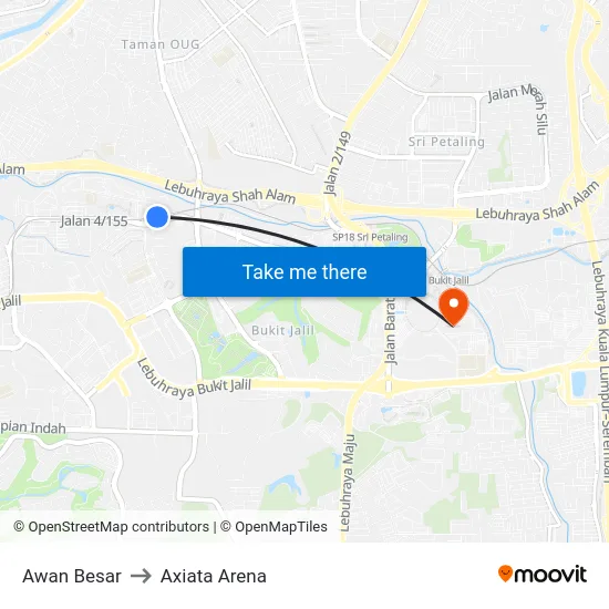 Awan Besar to Axiata Arena map