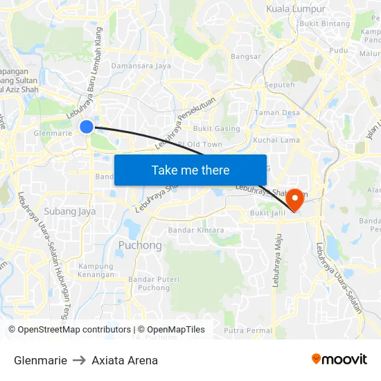 Glenmarie to Axiata Arena map