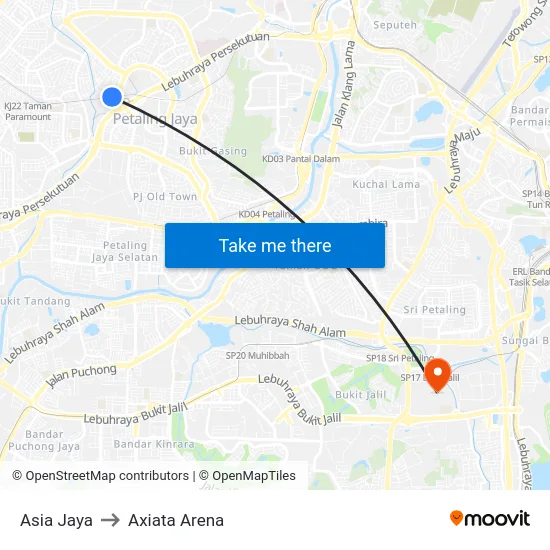Asia Jaya to Axiata Arena map