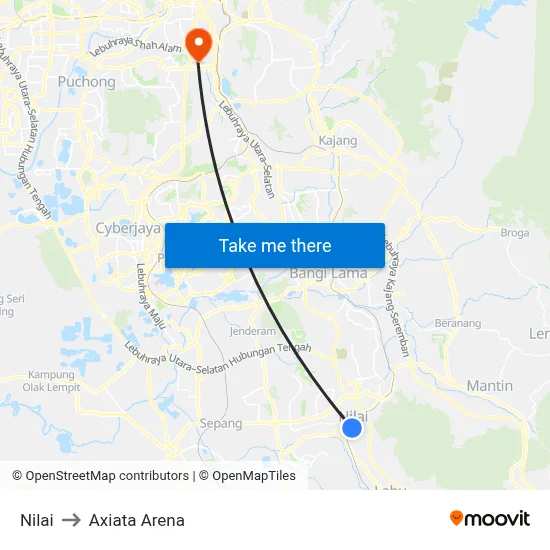 Nilai to Axiata Arena map