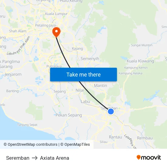 Seremban to Axiata Arena map