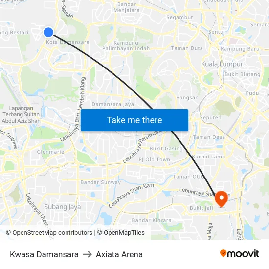 Kwasa Damansara to Axiata Arena map