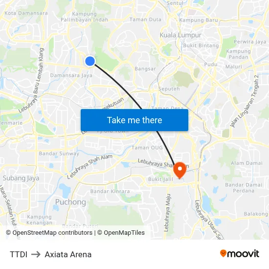 TTDI to Axiata Arena map
