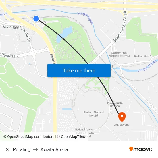 Sri Petaling to Axiata Arena map