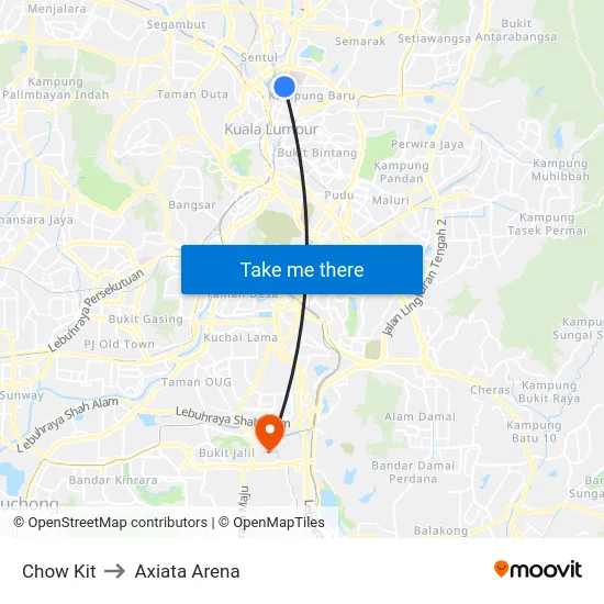 Chow Kit to Axiata Arena map
