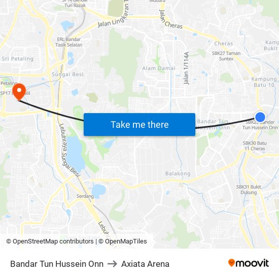 Bandar Tun Hussein Onn to Axiata Arena map