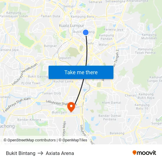 Bukit Bintang to Axiata Arena map
