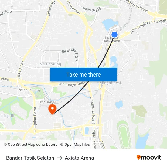 Bandar Tasik Selatan to Axiata Arena map