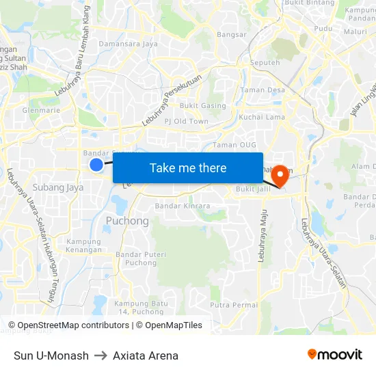 Sun U-Monash to Axiata Arena map