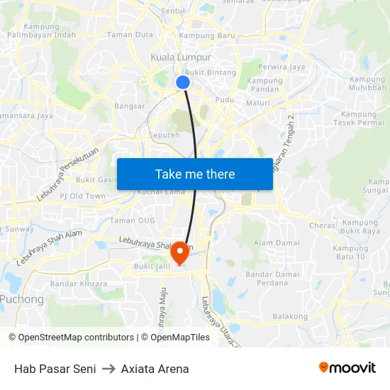 Hab Pasar Seni to Axiata Arena map