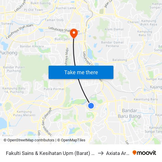 Fakulti Sains & Kesihatan Upm (Barat) (Sp295) to Axiata Arena map