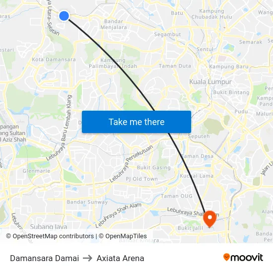 Damansara Damai to Axiata Arena map