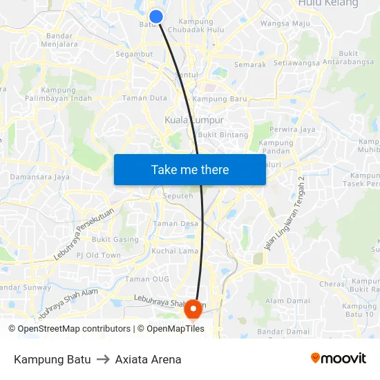 Kampung Batu to Axiata Arena map
