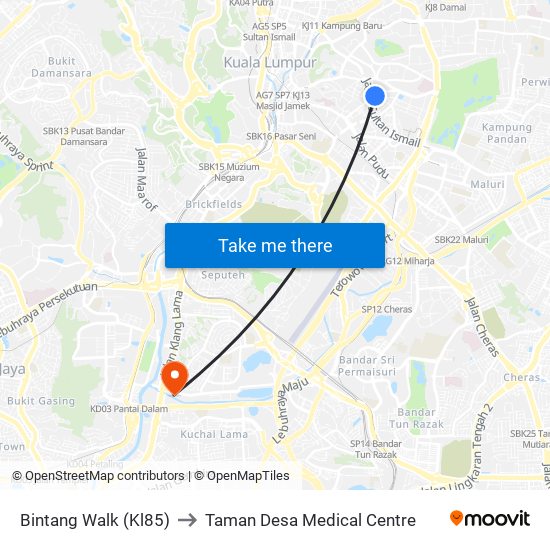 Bintang Walk (Kl85) to Taman Desa Medical Centre map