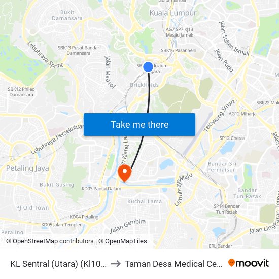 KL Sentral (Utara) (Kl1077) to Taman Desa Medical Centre map