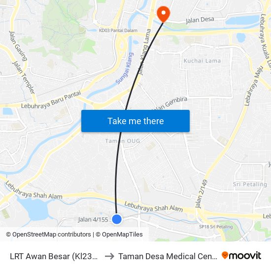 LRT Awan Besar (Kl2324) to Taman Desa Medical Centre map