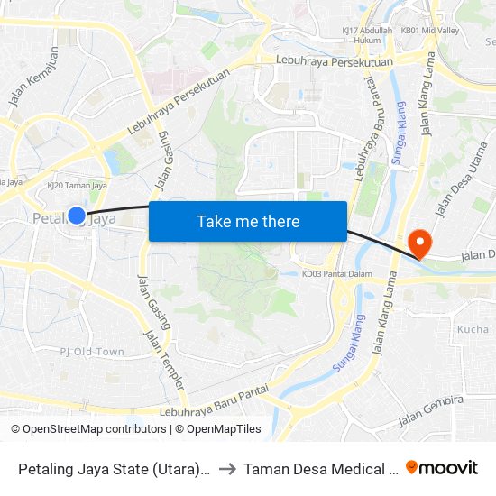 Petaling Jaya State (Utara) (Pj433) to Taman Desa Medical Centre map