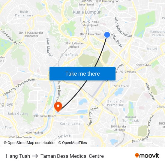 Hang Tuah to Taman Desa Medical Centre map