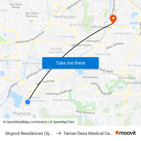 Skypod Residences (Sj447) to Taman Desa Medical Centre map