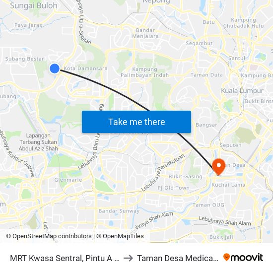 MRT Kwasa Sentral, Pintu A (Sa1020) to Taman Desa Medical Centre map
