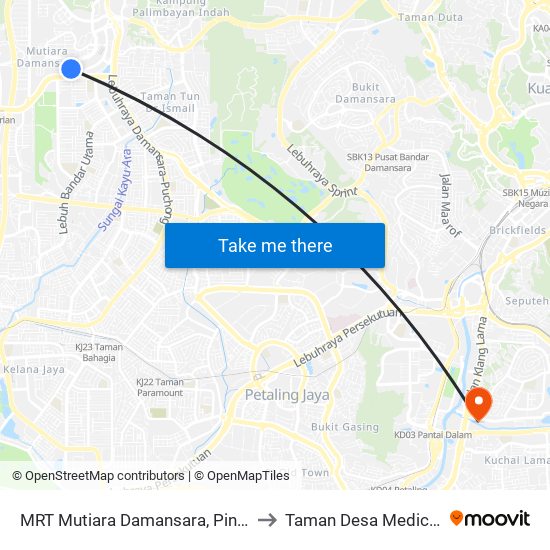 MRT Mutiara Damansara, Pintu C (Pj814) to Taman Desa Medical Centre map